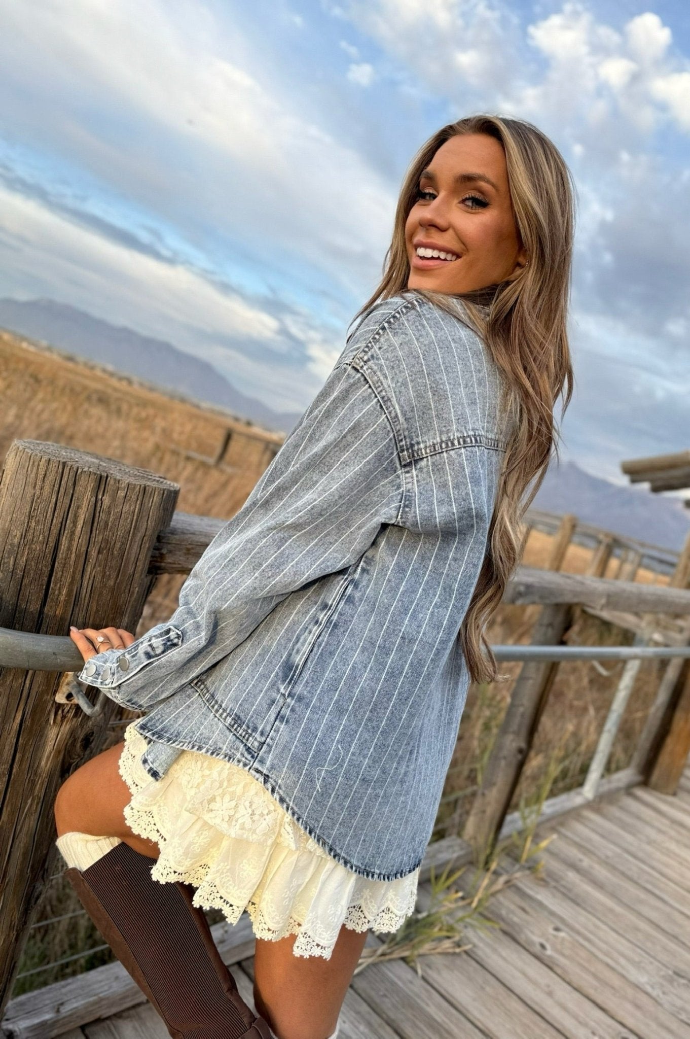 Easy Lines Striped Denim Shacket