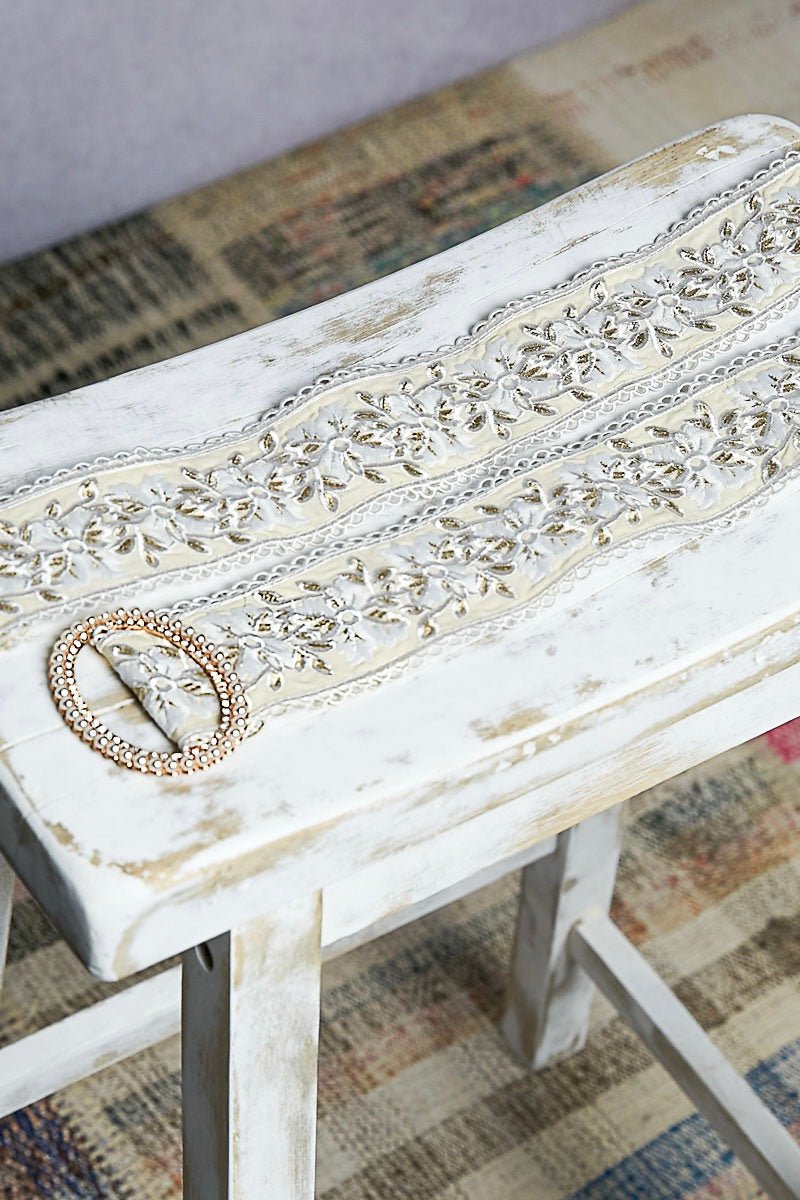 off white floral embroidered belt