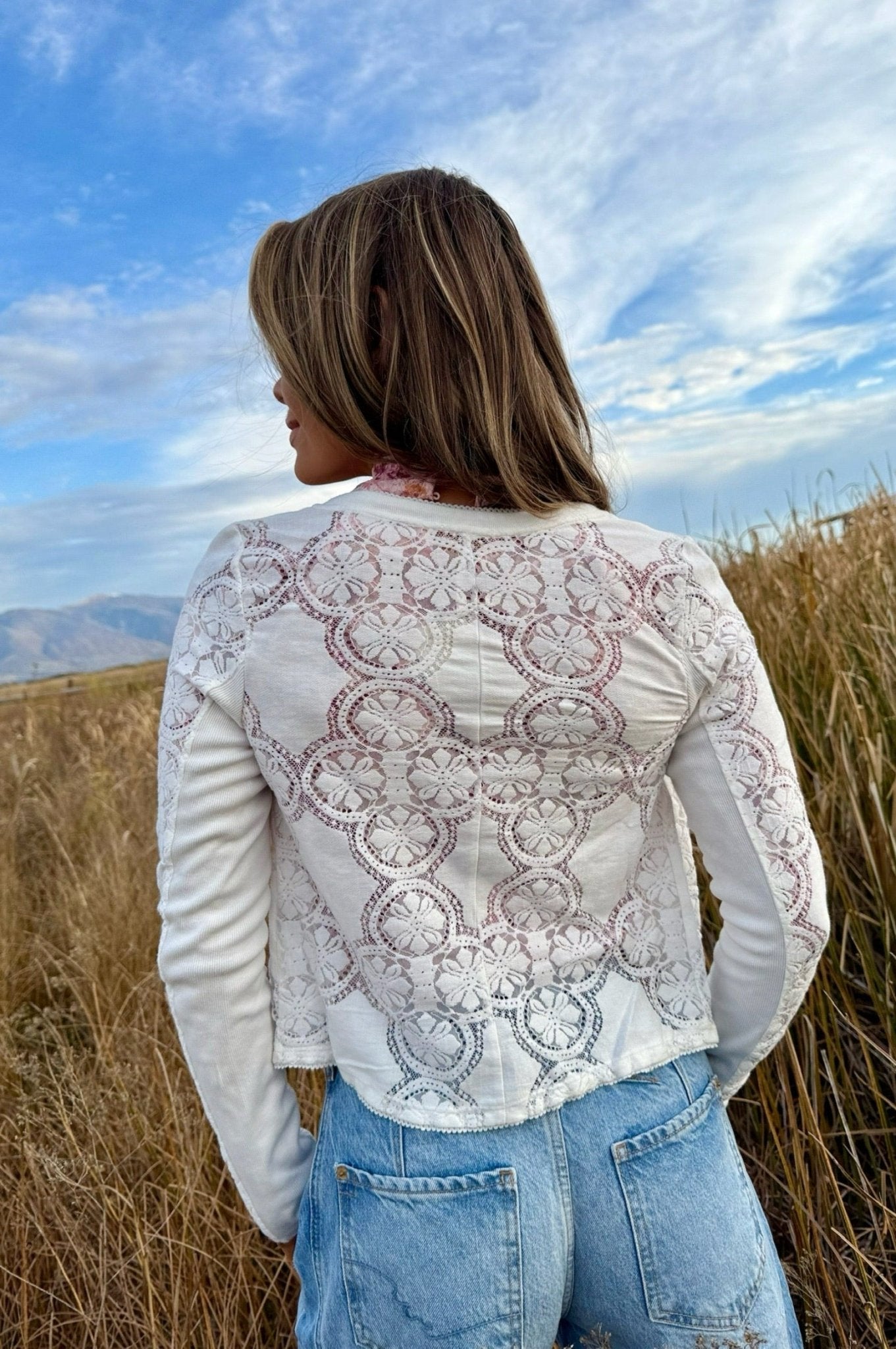 Free People Jae Sheer Lace Knit Long Sleeve Top