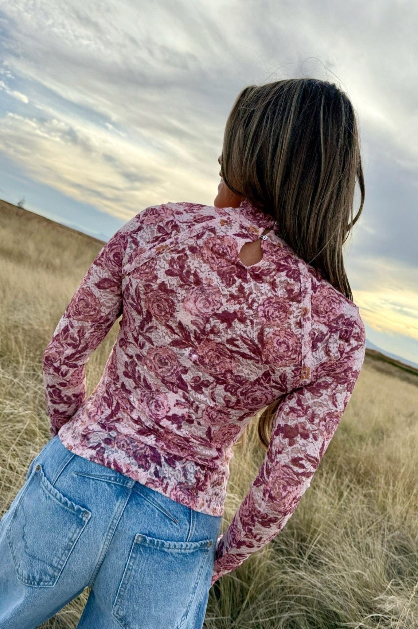 Free People Lyric Sheer Lace Long Sleeve Turtleneck Top