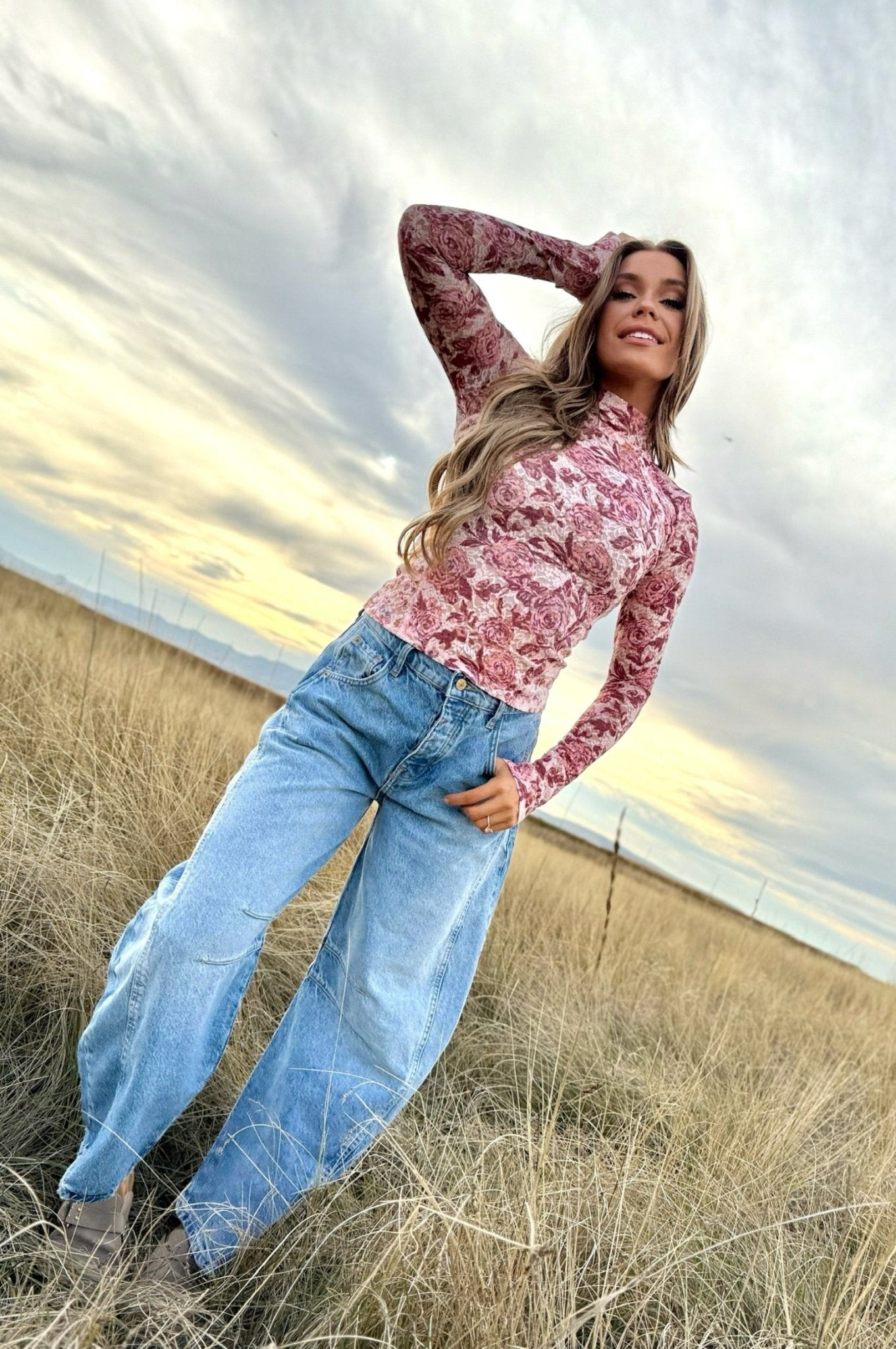 Free People Lyric Sheer Lace Long Sleeve Turtleneck Top