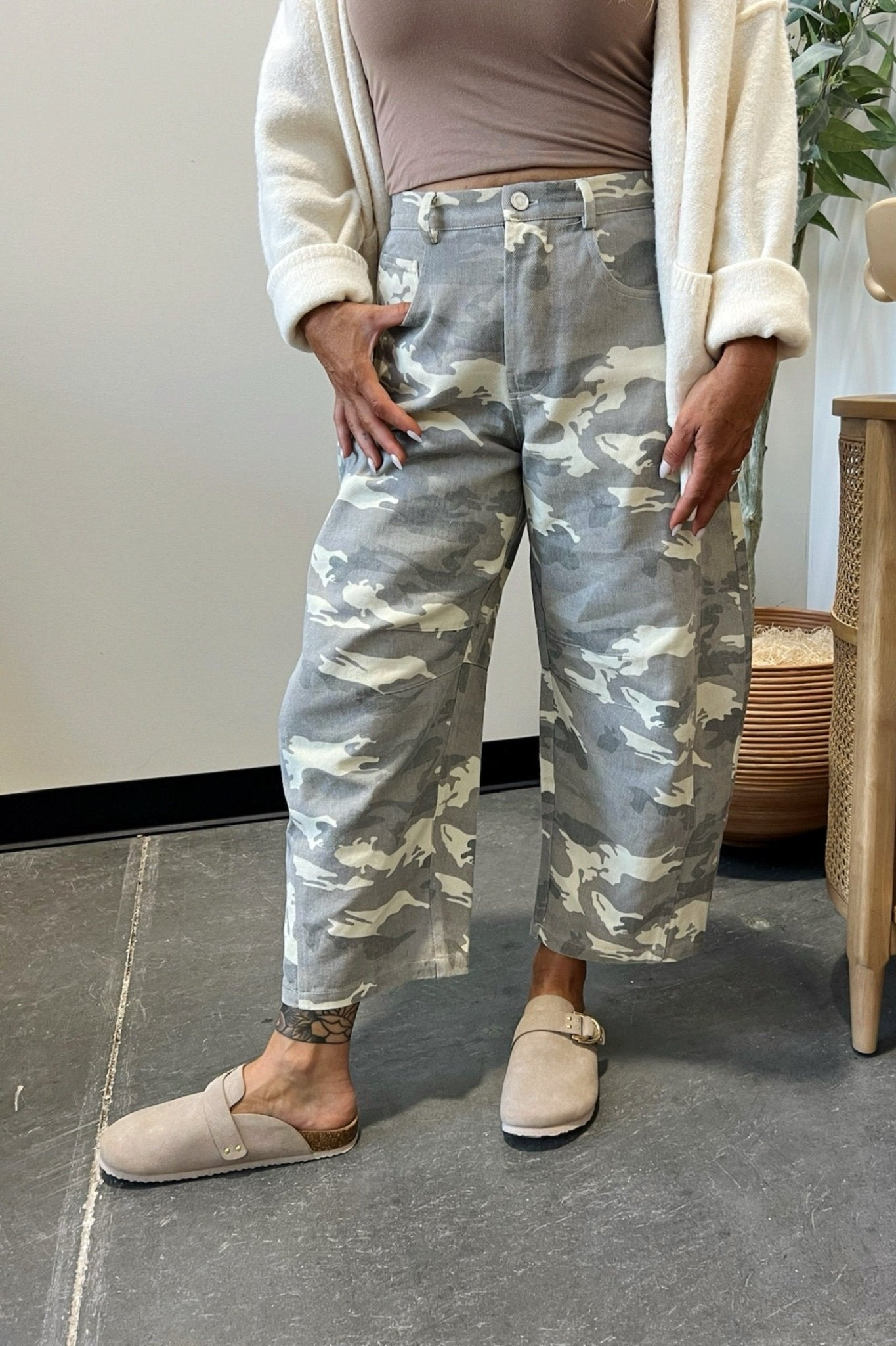 In Disguise Camo Barrel Jeans