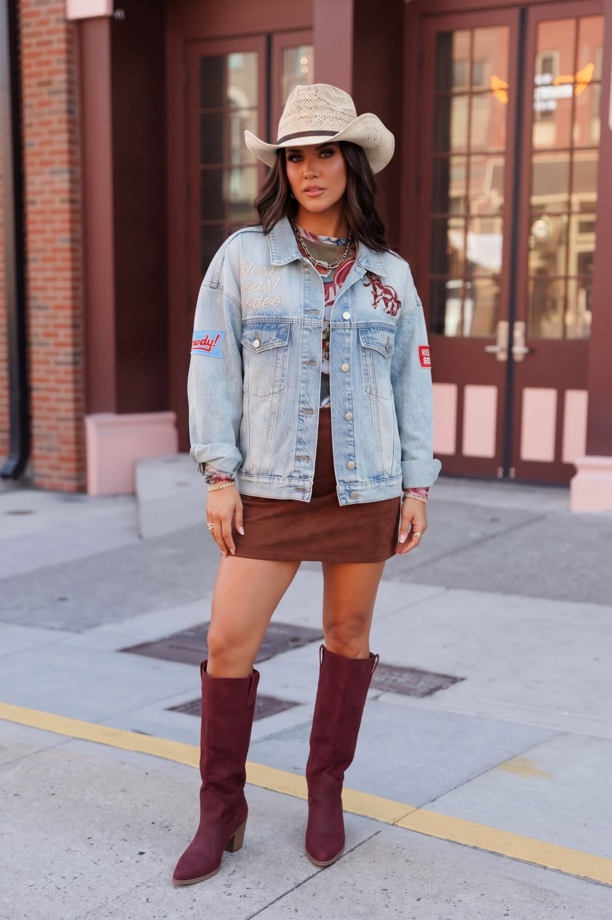 denim jacket with western patching great for a rodeo or western event