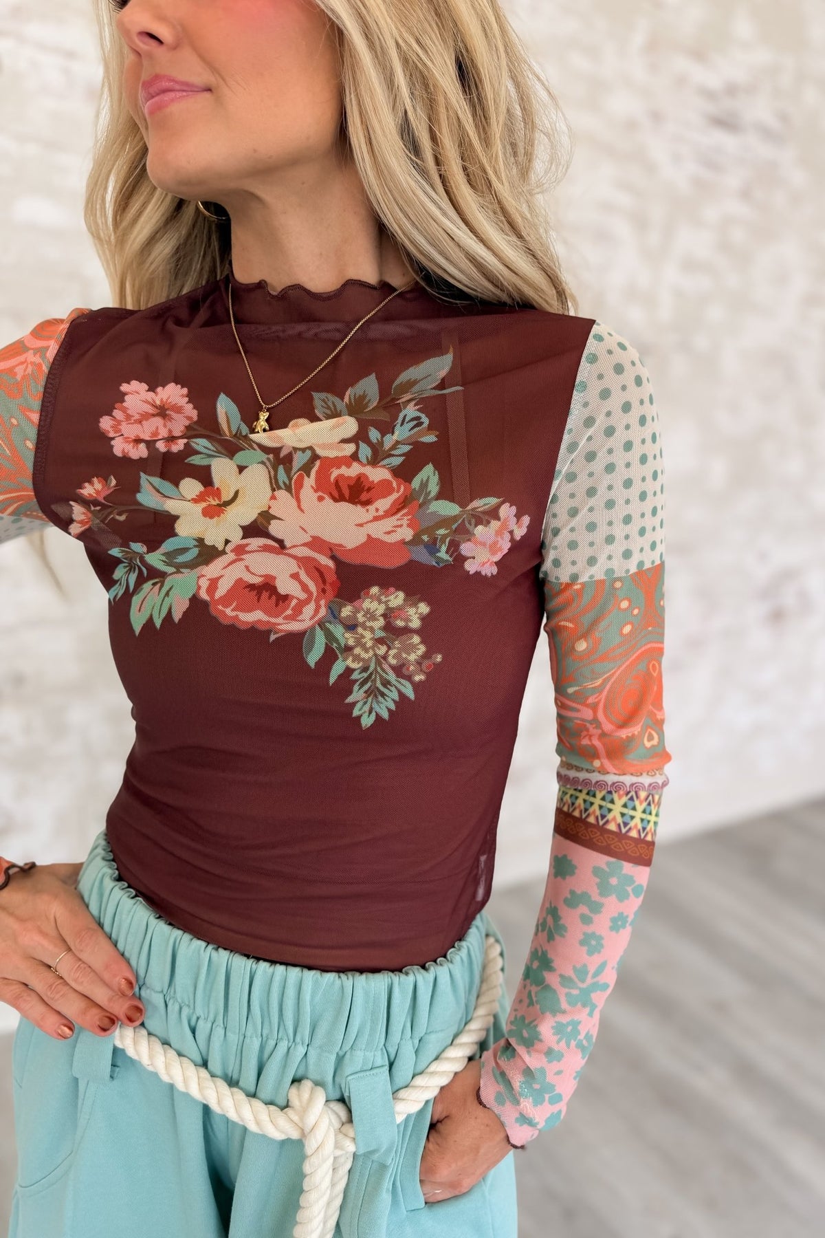 Kaleidoscope Crush Floral Mesh Top