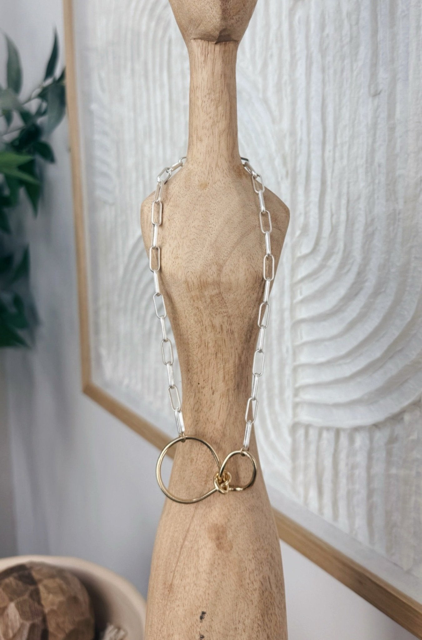 paperclip chain and gold circles necklace