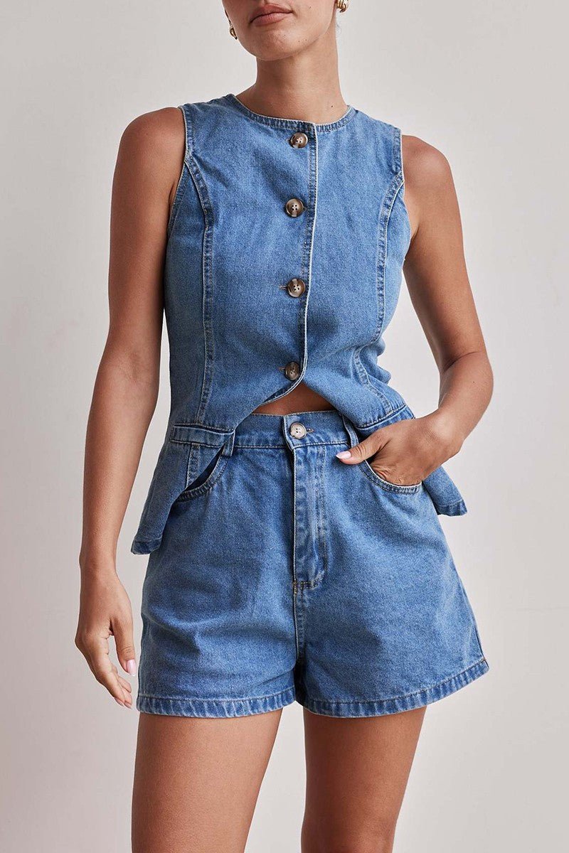Match Made In Denim Shorts Set