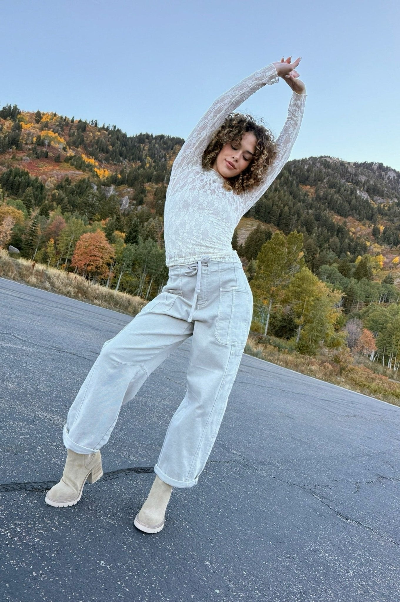 drawstring tie high rise barrel cargo pants