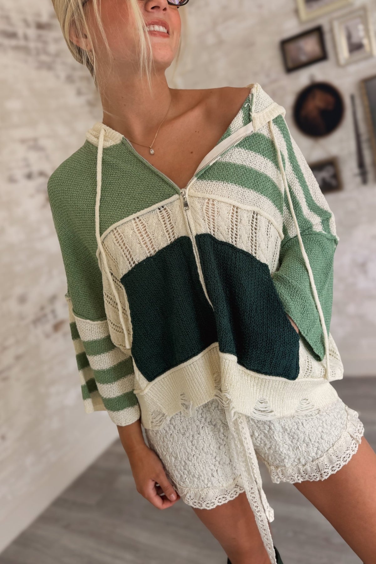 Rough Around The Edges Striped Knit Hoodie