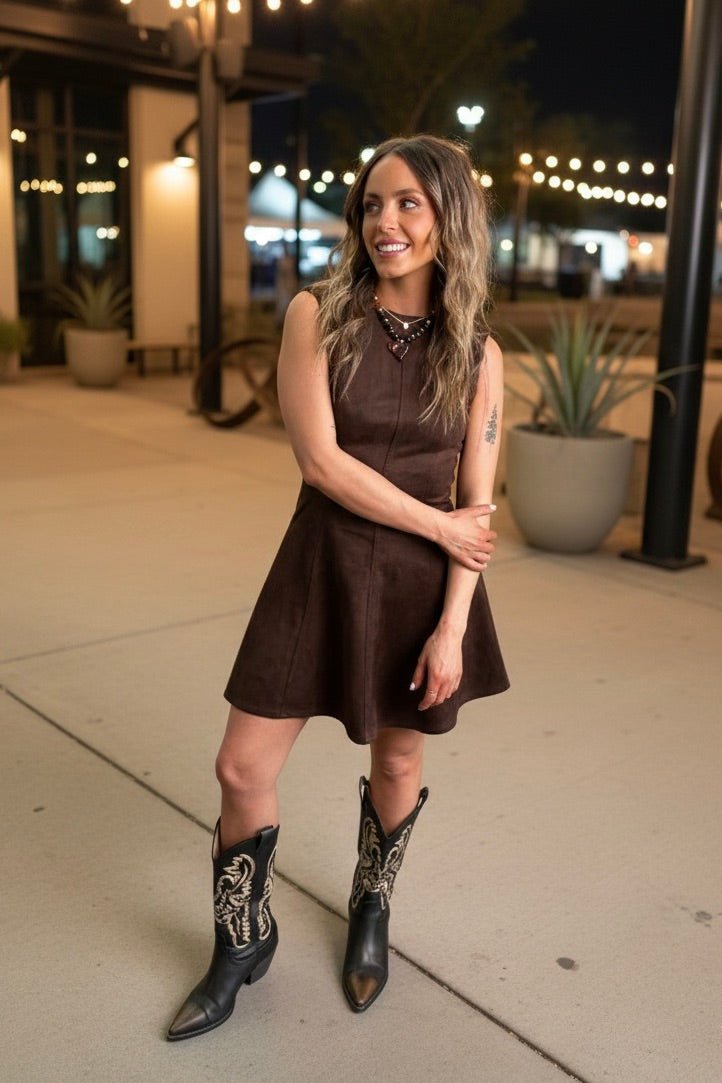 suede backless mini dress