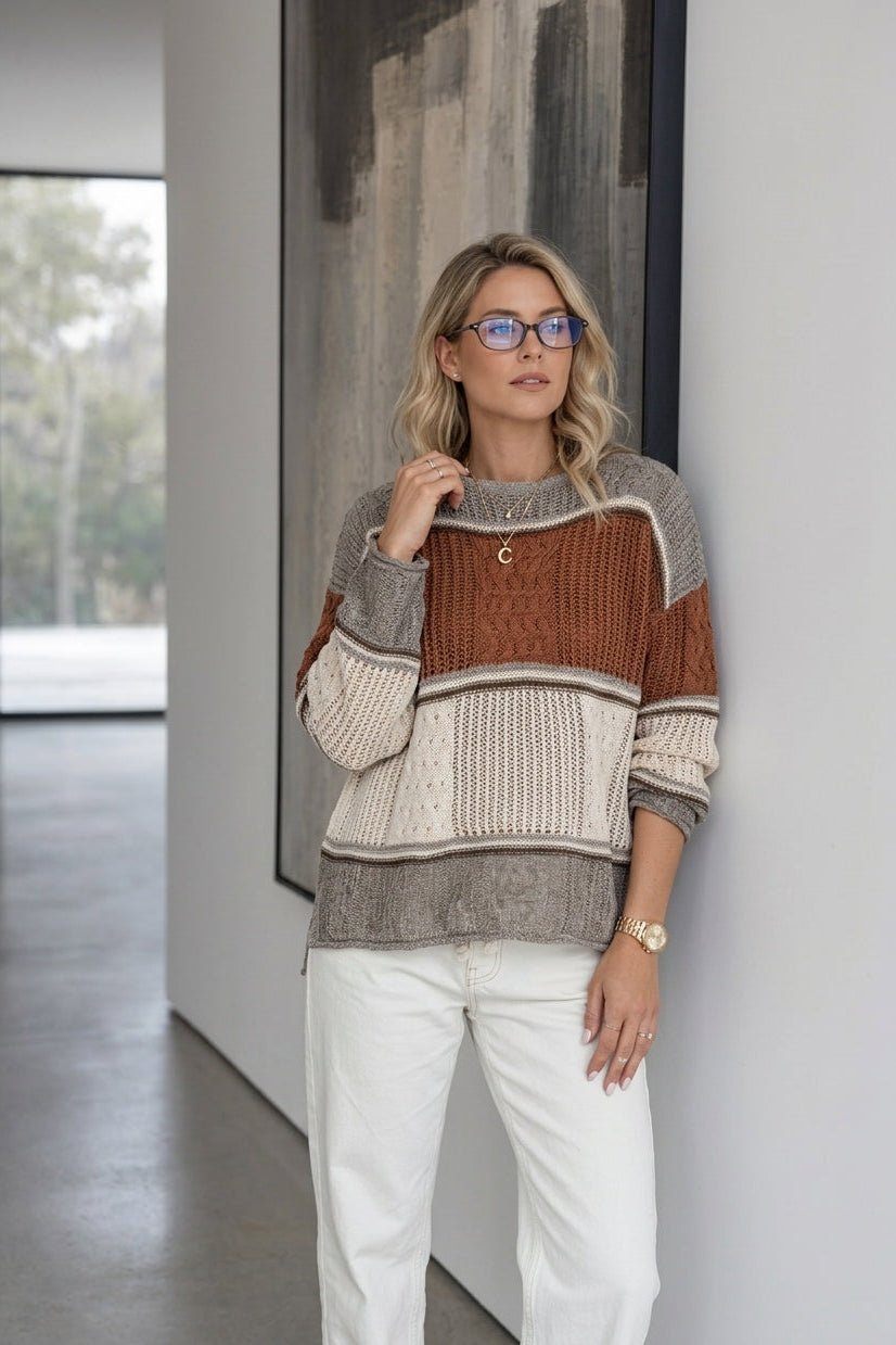 Color block knit sweater. lightweight, beautiful fall colors