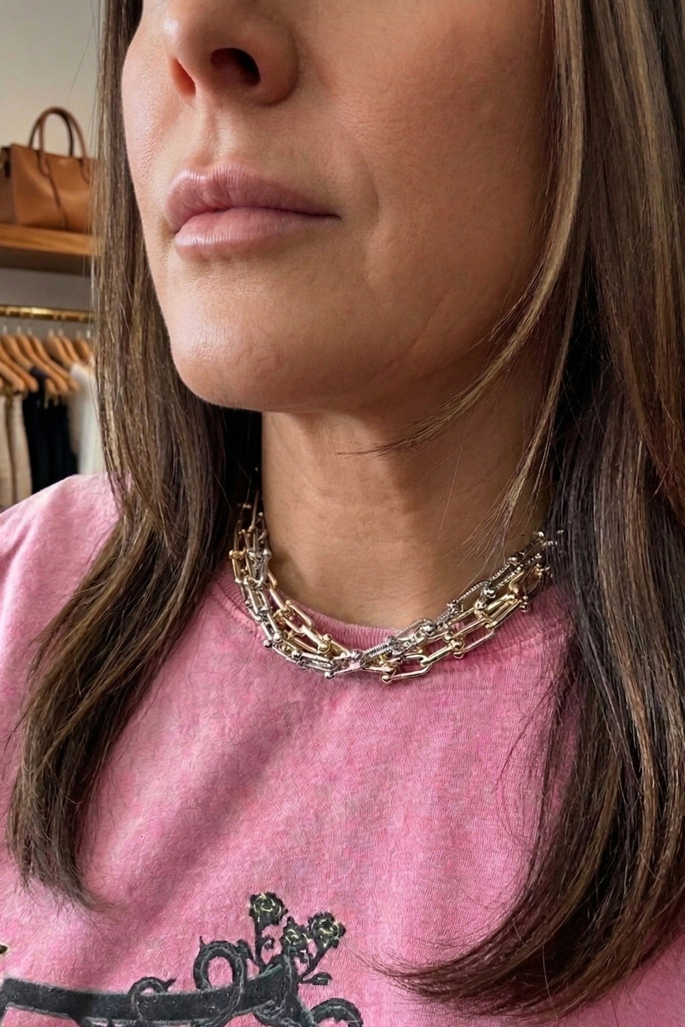 dual metal multi layer link necklace