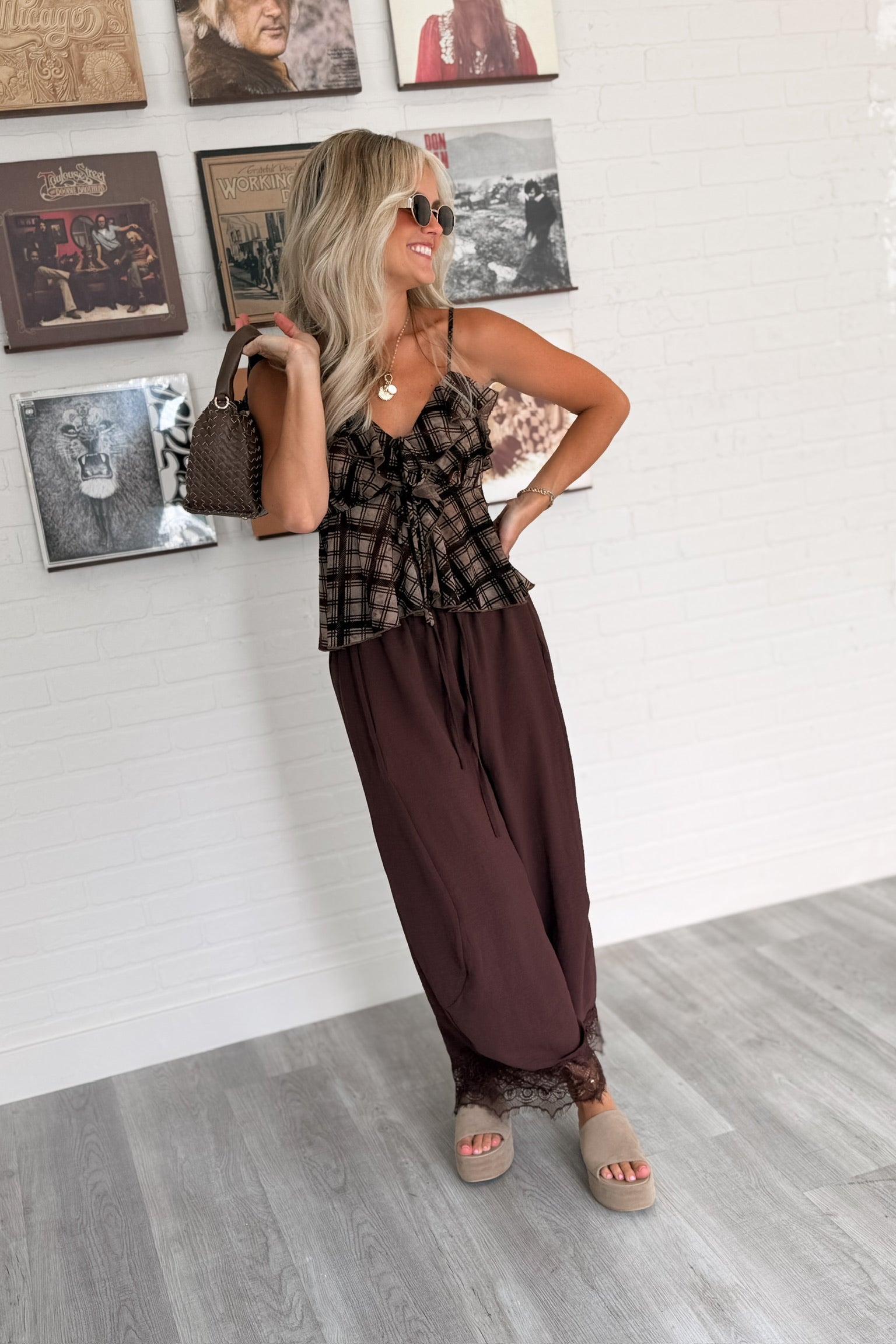 Java Run Plaid Ruffle Tank